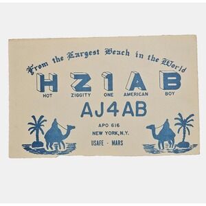 1959 HZ1AB  AJ4AB New York Ham Amateur Radio QSL Cards Postcard Vintage Ephemera